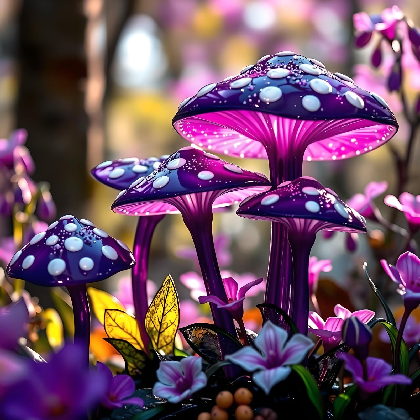 Glossy Purple Mushroom Enamel Sculpture in Dreamscape Style