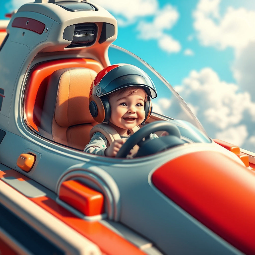 Kid in Futuristic Toy Spaceship, Digital Art
