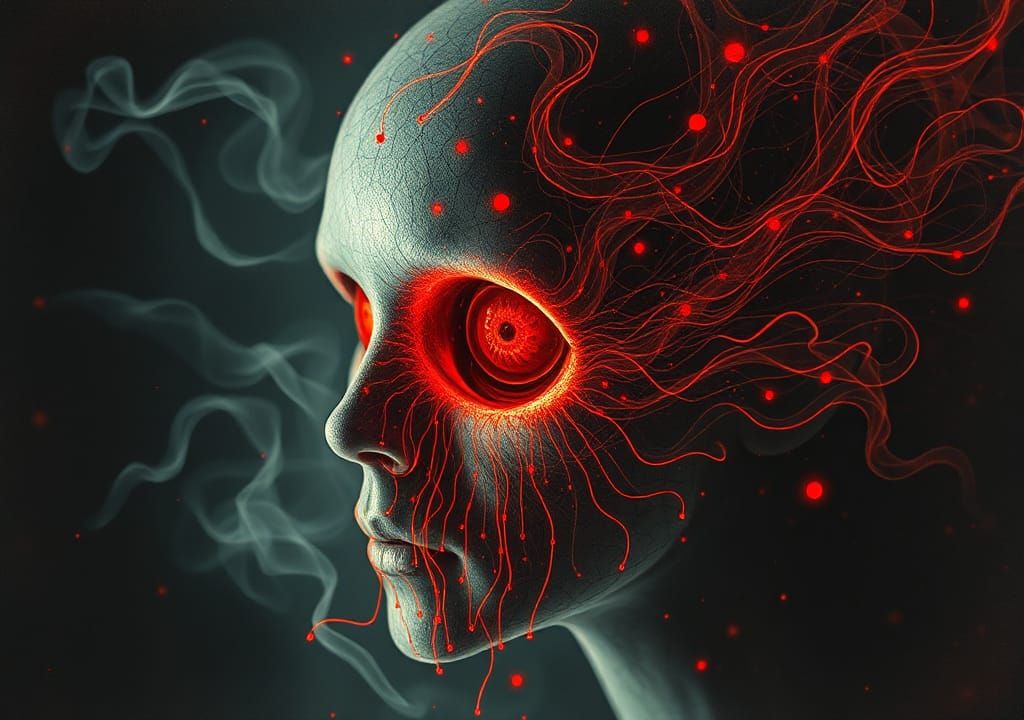 Red Eye Ghost: Vivid Mixed Media Imagineer