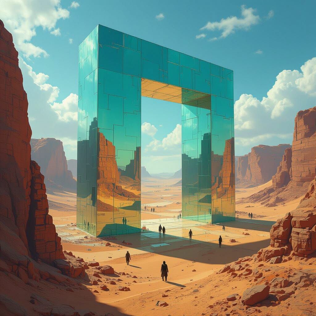 Colossal Glass Desert Labyrinth in Matte Painting Style