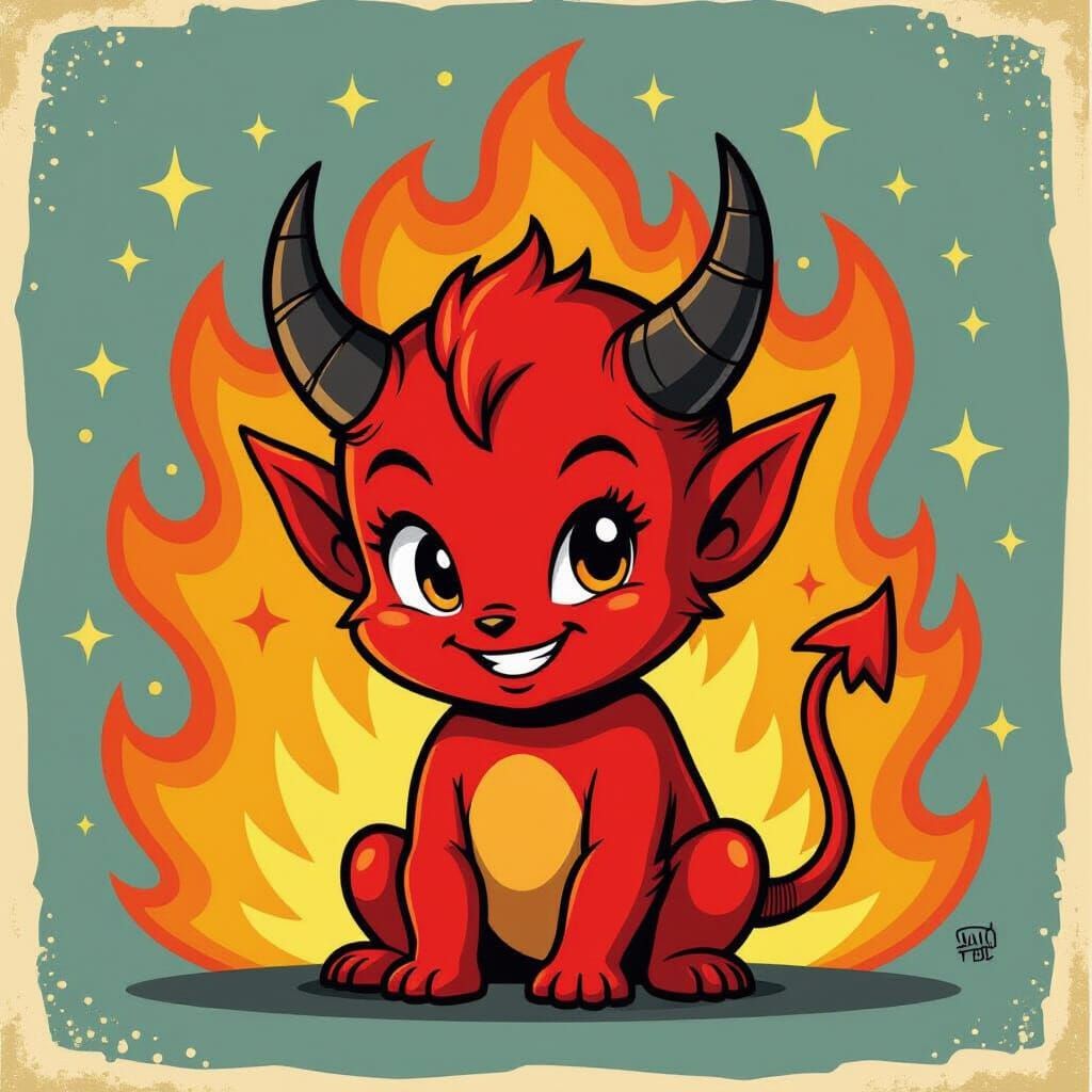 Fiery Little Devil in Comic Book Style