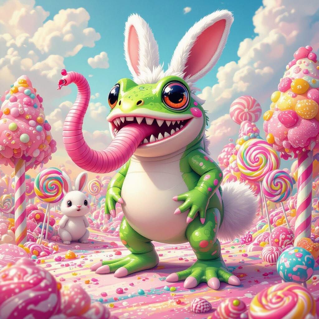 Surreal Candy Land Frog in Whimsical Style