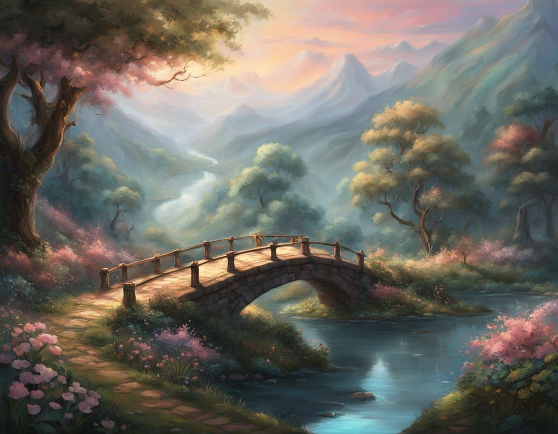 Whimsical Fantasy Bridge in a Serene Valley