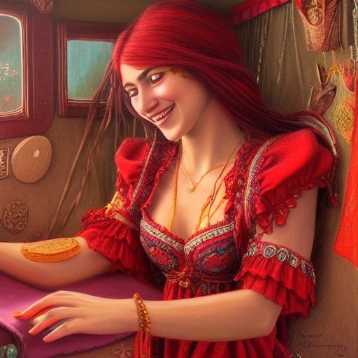 Vibrant Gypsy Fortune Teller, Digital Painting
