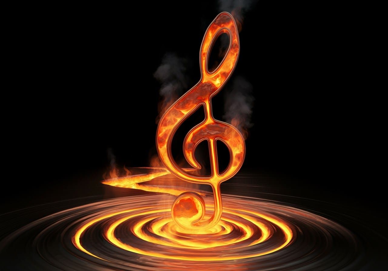 Molten Metal Treble Clef in Surreal Industrial Style