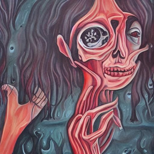 Macabre Gouache Painting with Detailed Textures