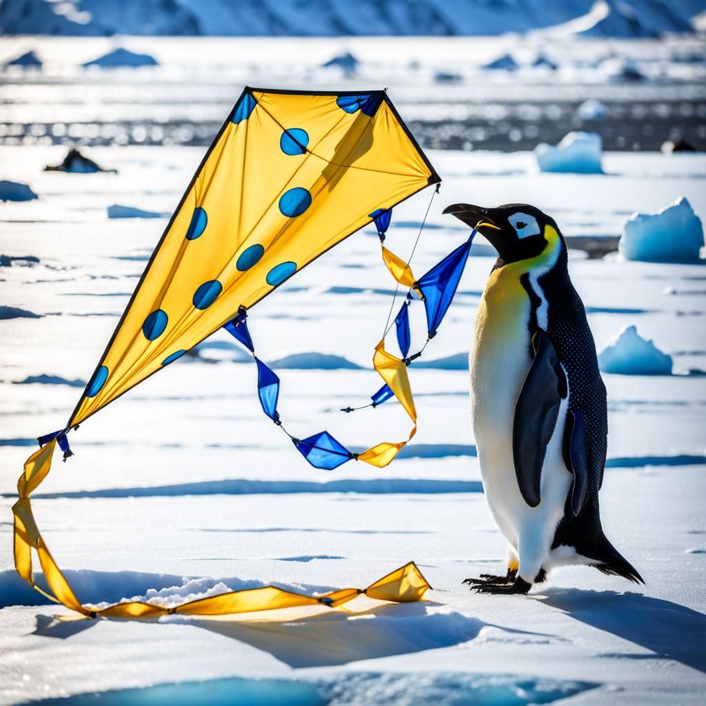 Penguin Flies a Kite in Antarctica