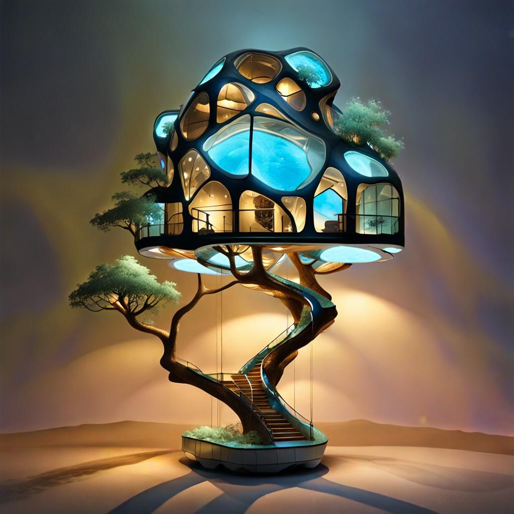 Steampunk Biomorphic Treehouse Palace in Surrealist Style