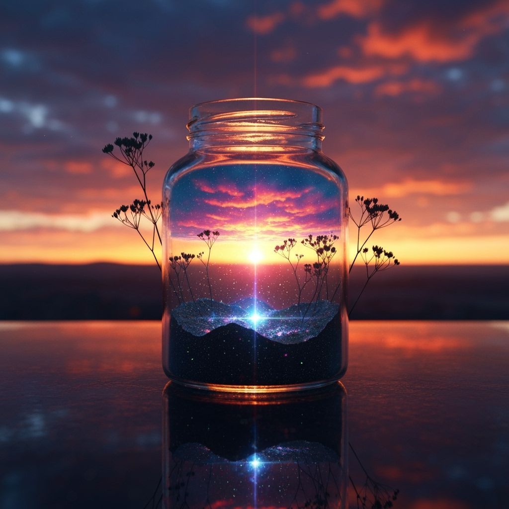 Miniature Landscape in Glass Jar: Surreal Digital Art