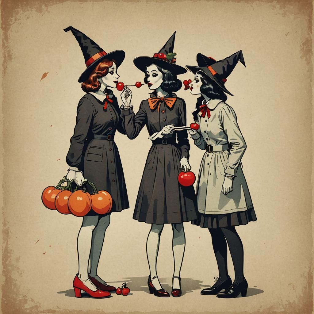 Halloween Kiss: Retro Style Minimalist Illustration