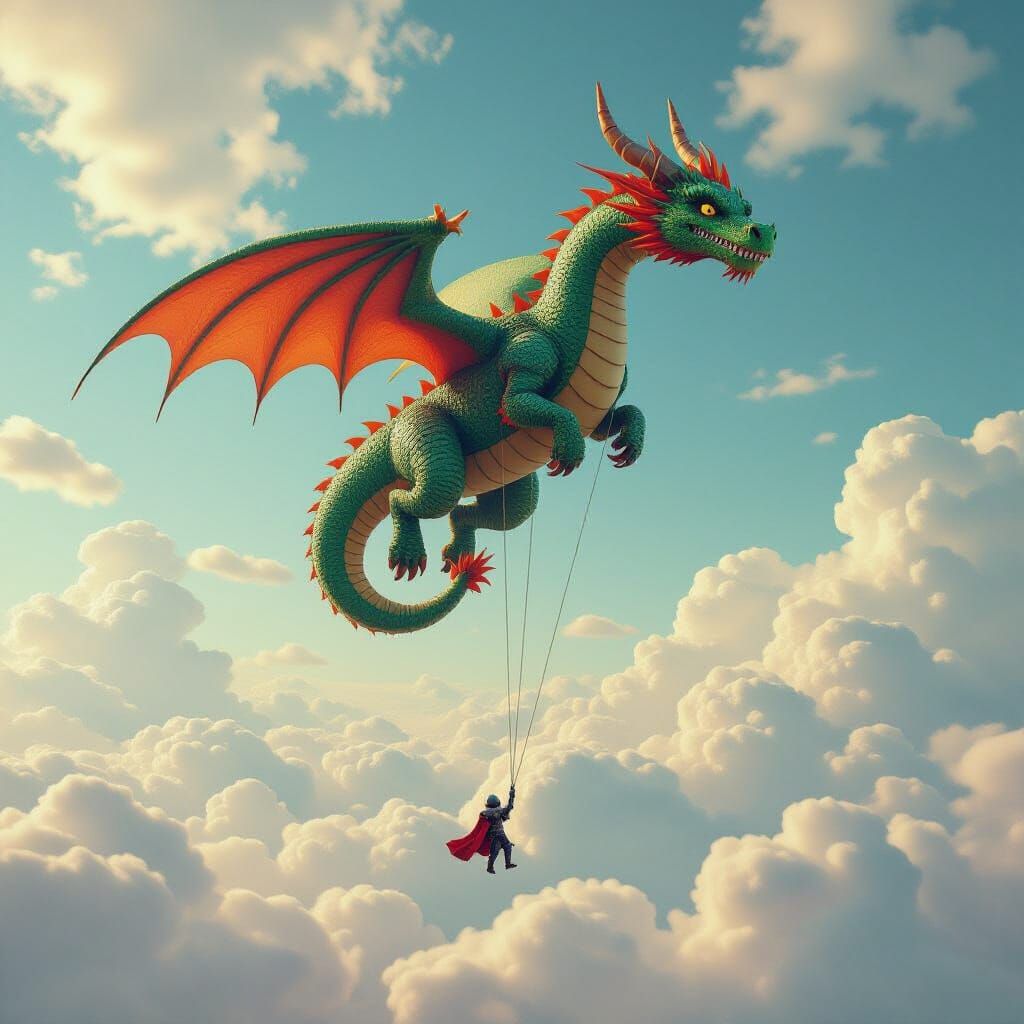 Dragon Balloon and Knight in 3D Rendered Style