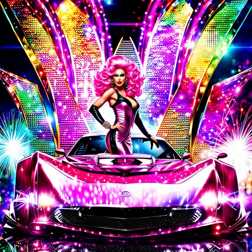 Glittering Drag Queens Drag Racing: Digital Concept Art