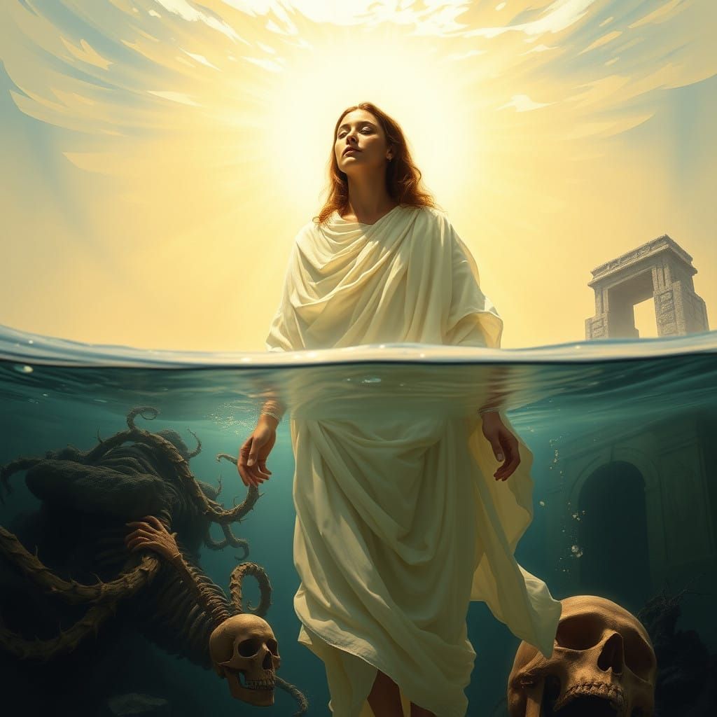 Serene Figure Emerges from Water in Hopeful Baptism Scene, i...