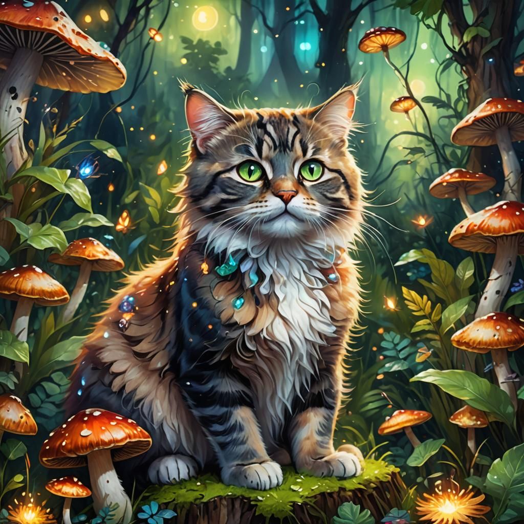 Cute Cat Portrait in a Whimsical Oil Painting