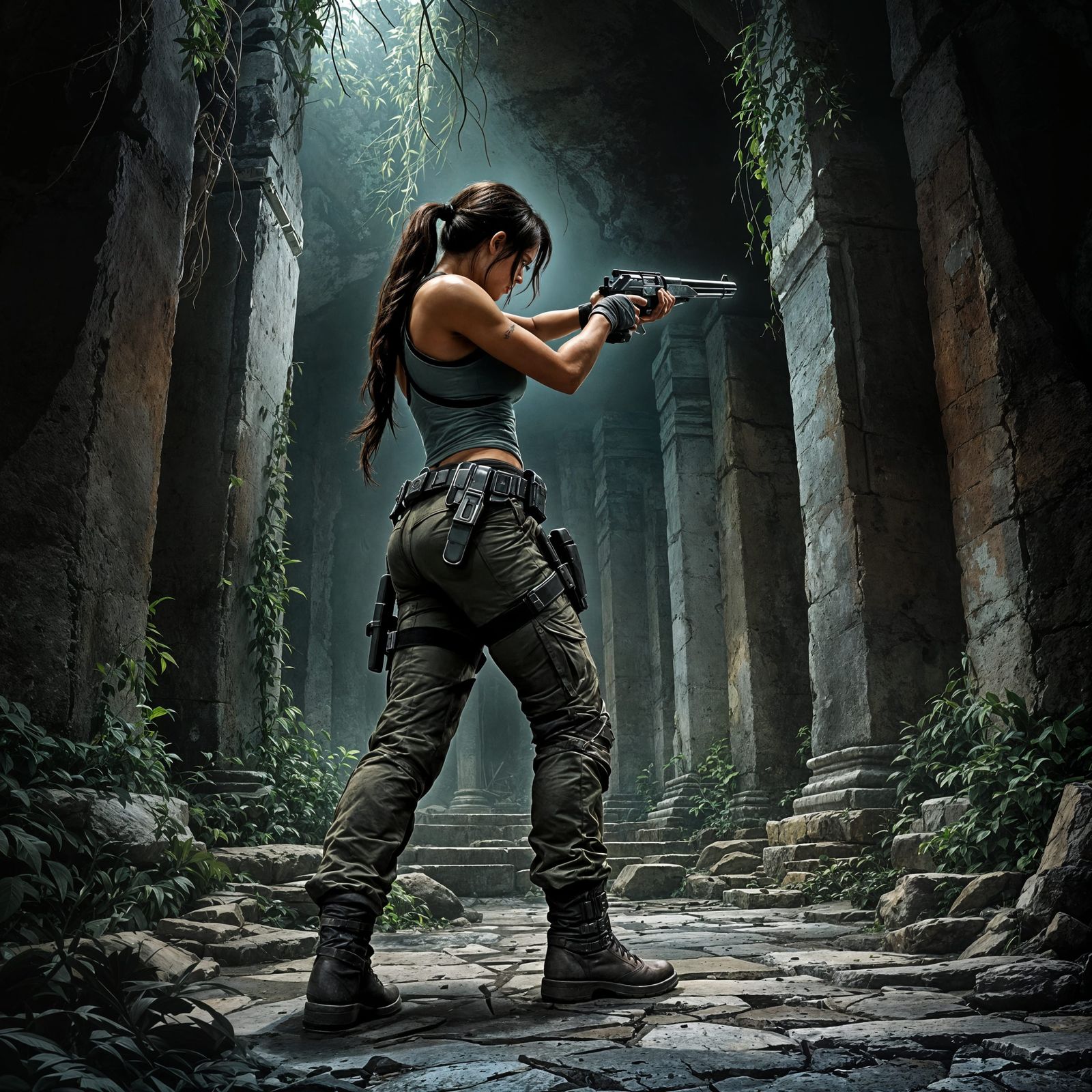 Lara Croft Shooting Shotgun: Tomb Raider Action