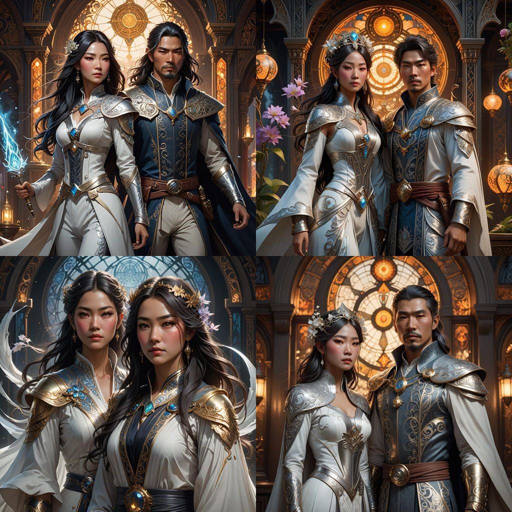 Eastern Magic: Dynamic Portraits of Wizards in Regal Attire