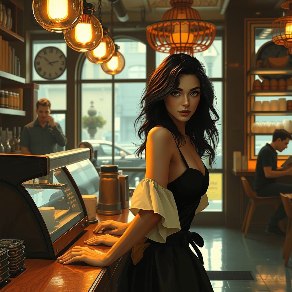 Barista's Grace: Art Nouveau Cafe Scene