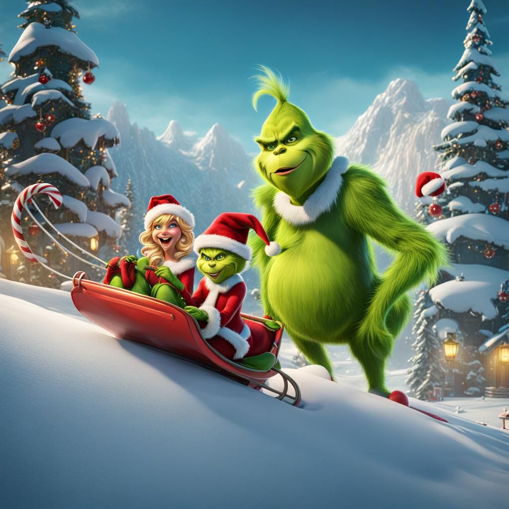 The Grinch and Cindy Lou Sledding: Detailed Matte Painting