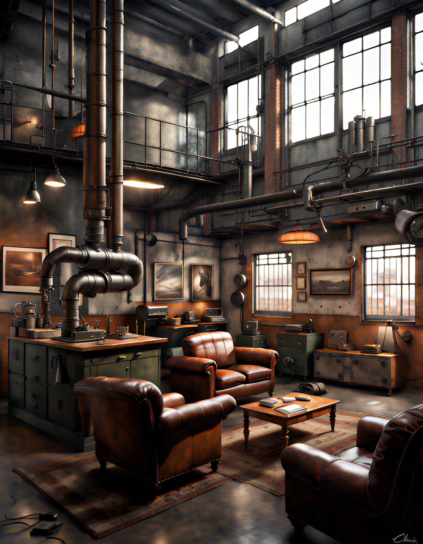 Dieselpunk Interior with Industrial Edge, Digital Art