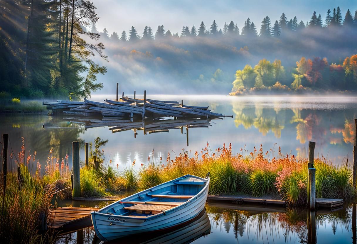 Misty Lake Scene as Impasto Pastel Painting