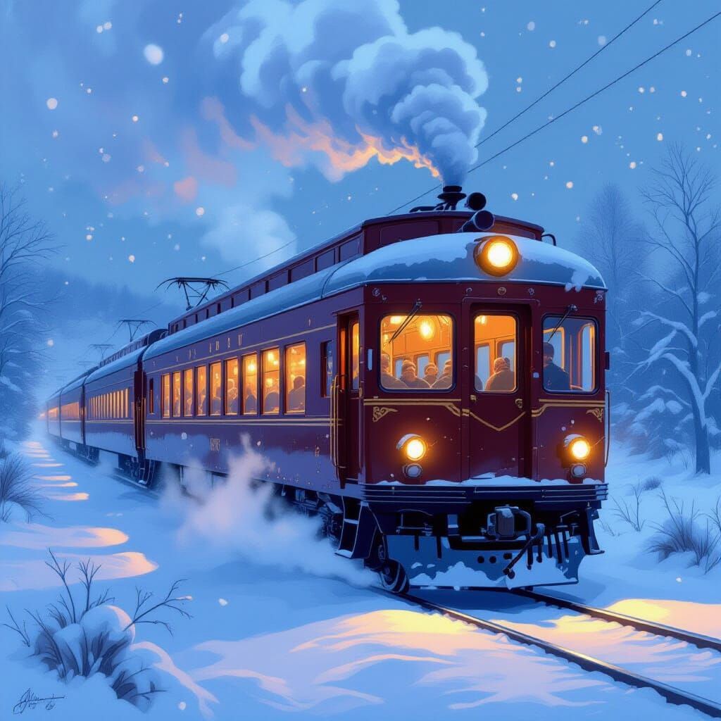Cozy Train Dining Car in Blizzard