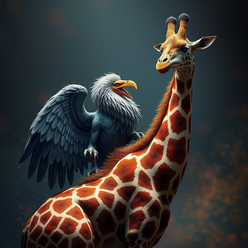 Fantastical Giraffe Griffin in Vivid Colors