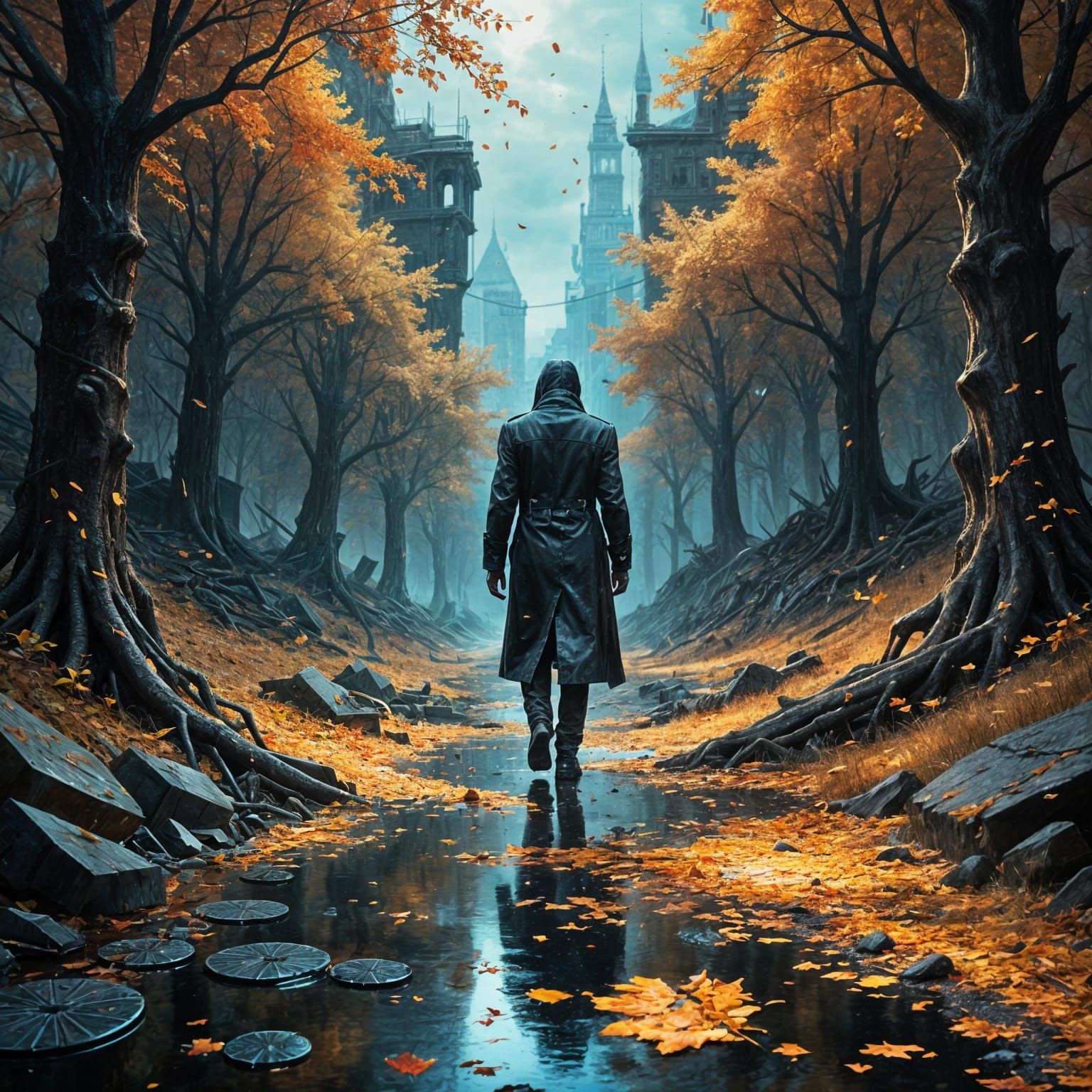 Surreal Digital Painting of Solitary Figure on Desolate Path