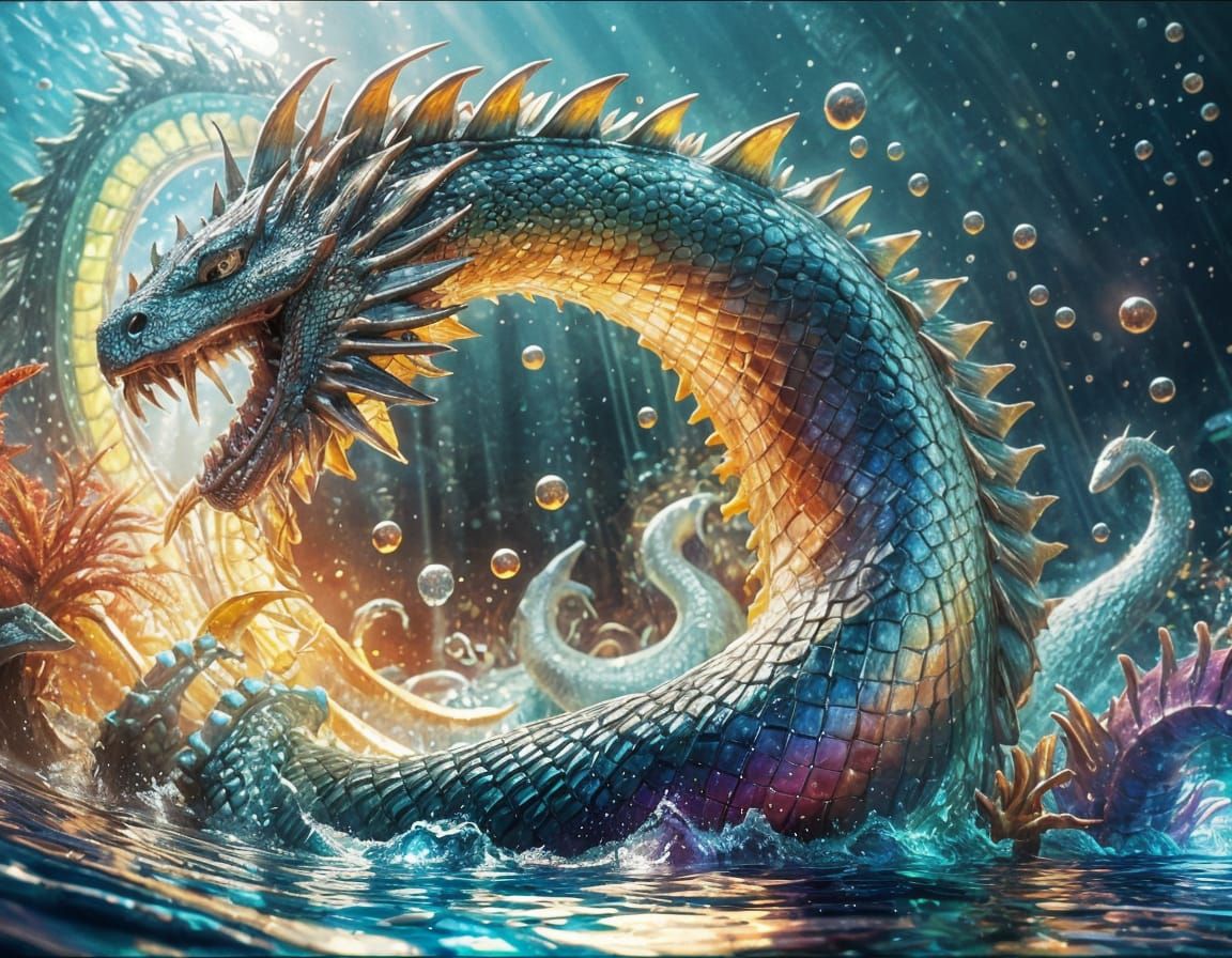 Rainbow Sea Serpent Emerges: 3D Game Cinematic