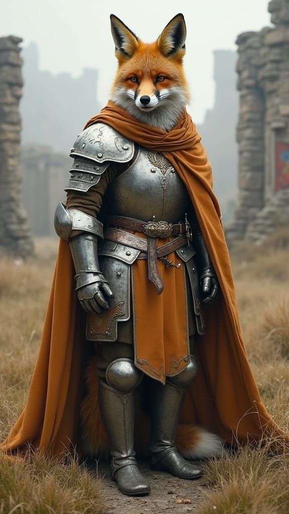 Regal Fox Knight in Medieval Setting