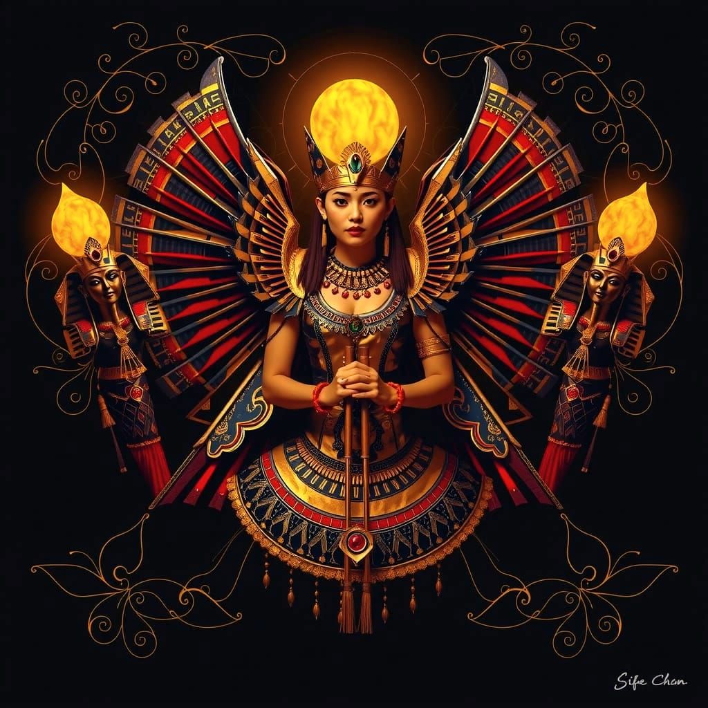 Harlequin, Geisha, and Tutankhamun in Photorealistic Full Bo...