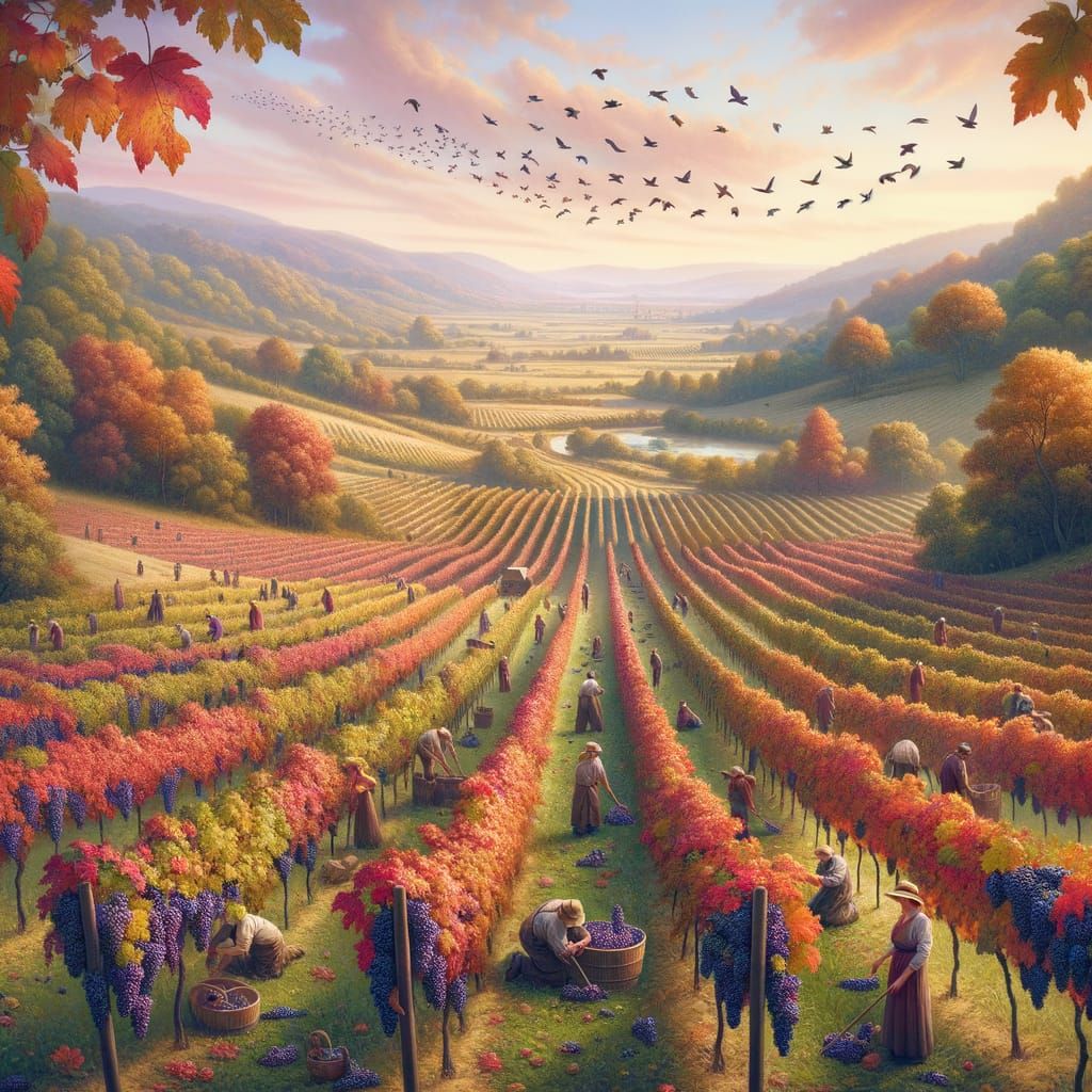 Autumn Vineyard Harvest with Rolling Hills