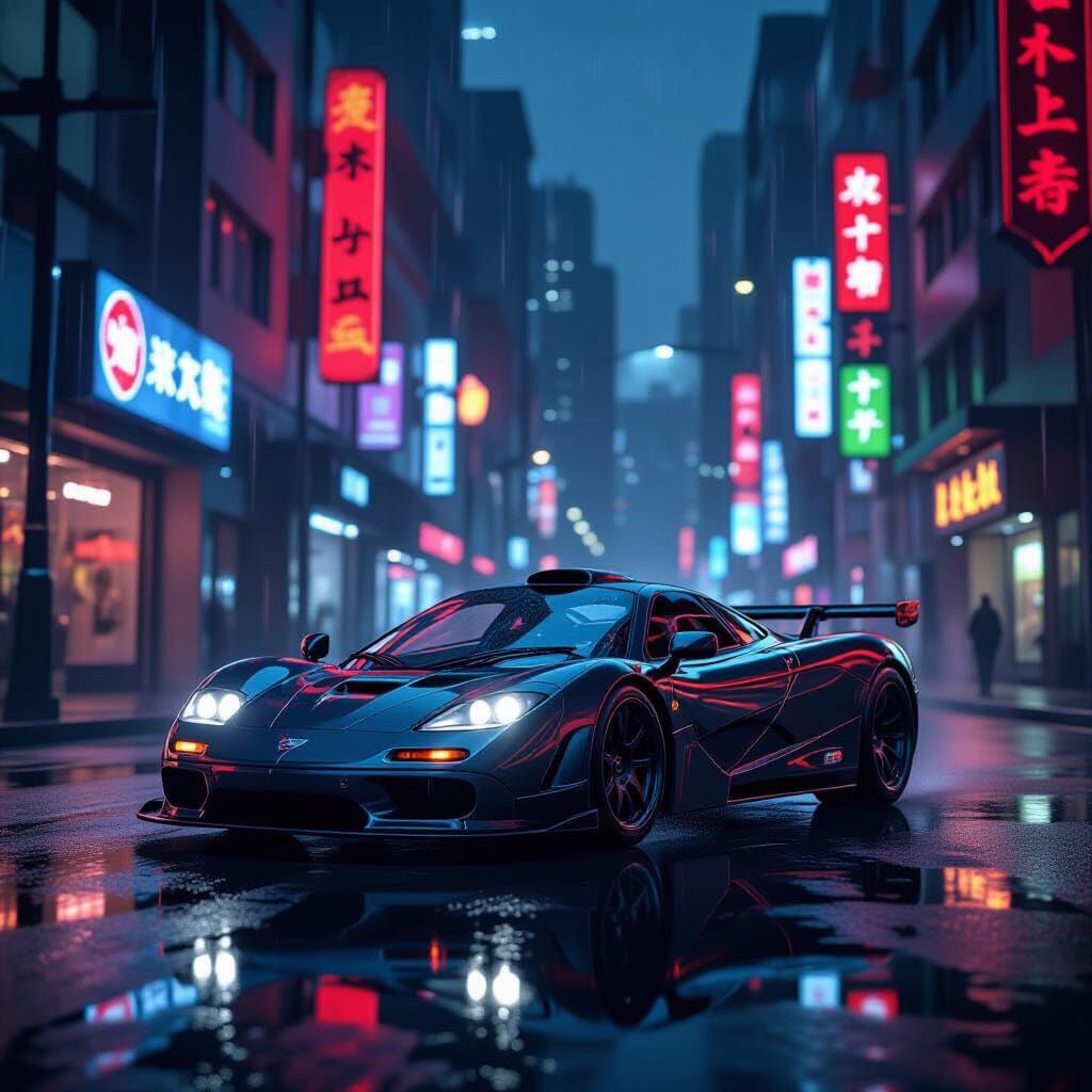 Hyper-Realistic McLaren F1 on Futuristic City Street