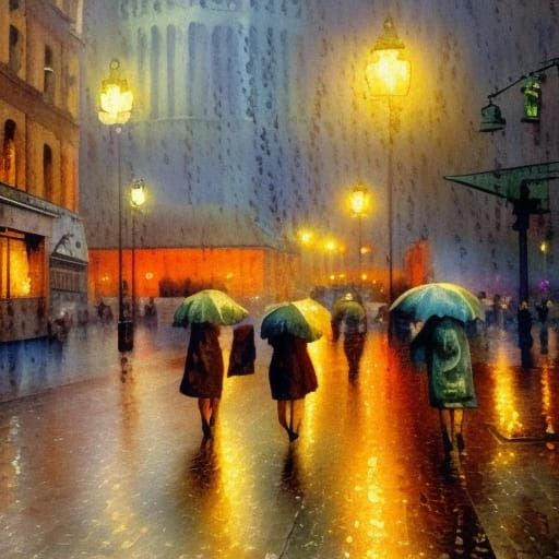 Rainy Kiev: An Impressionist Gouache Painting