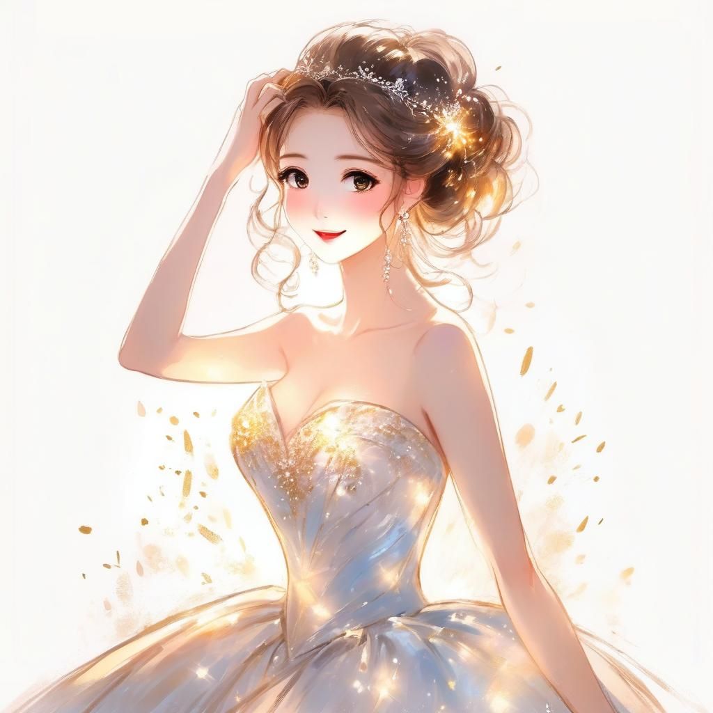 Lady in Glowing Gown with Celestial Hair