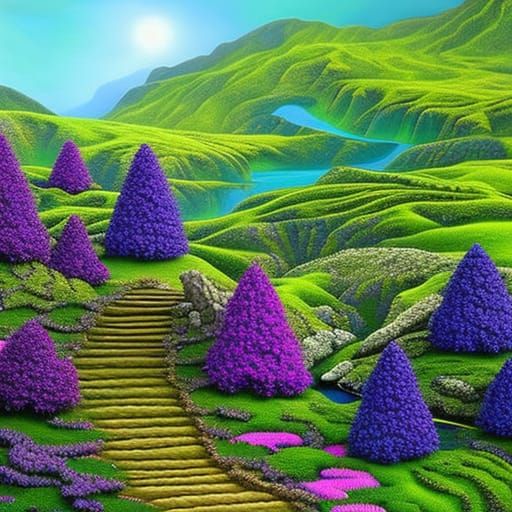 Misty Country Village with Fantasy Landscape