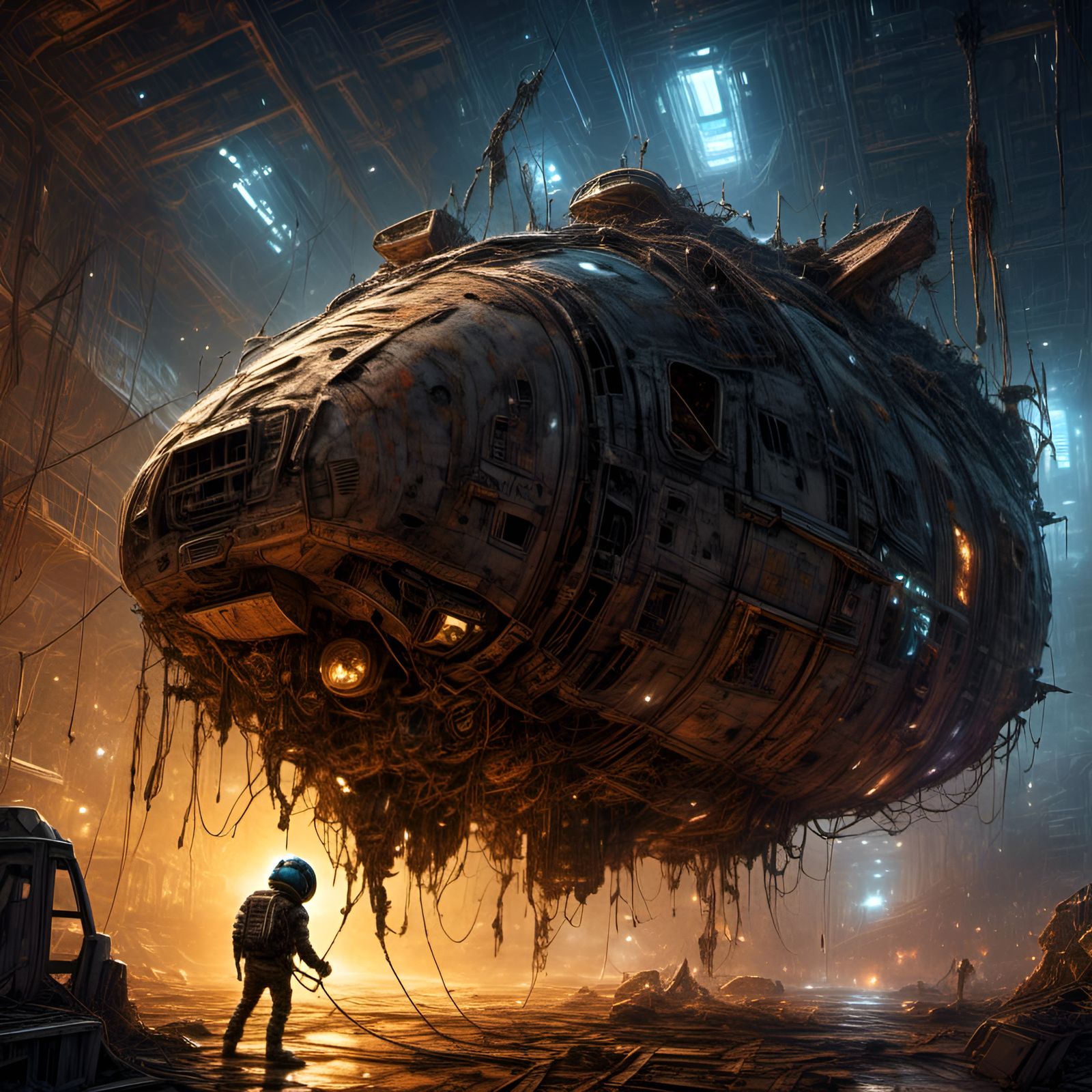 Alien Engineer Inspecting Spaceship, Pulp Graphic Novel Styl...