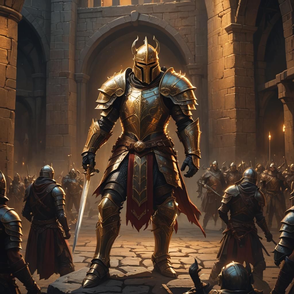 Heroic Figure Ready for Battle in Dark Arena