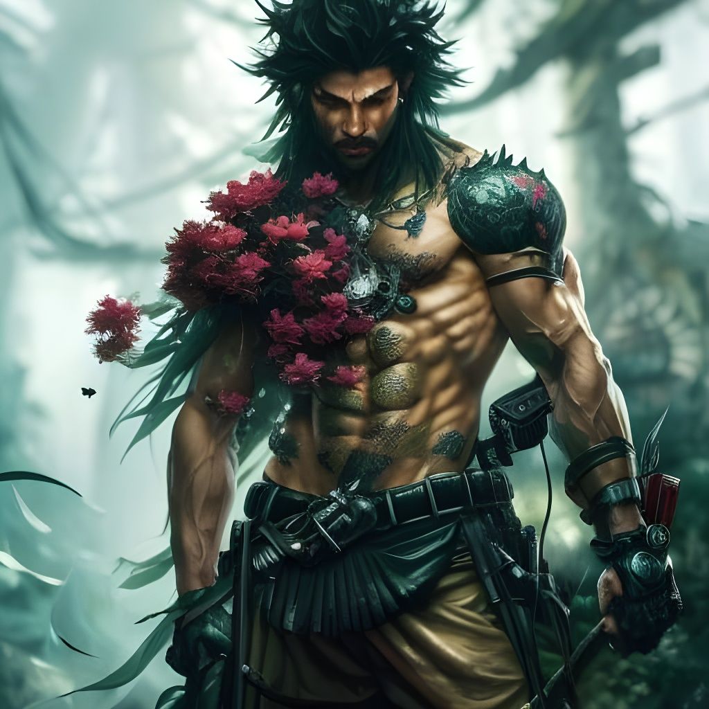 Fantasy King Surrounded by Romantic Flowers