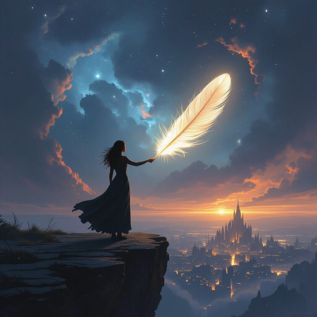 Woman on Precipice Overlooking Shadow City