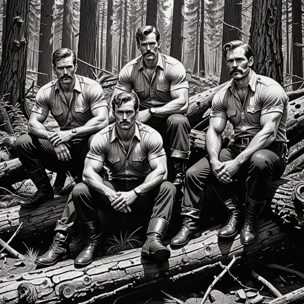 Black and white, pen and ink drawing, Tom of Finland, hot sw...