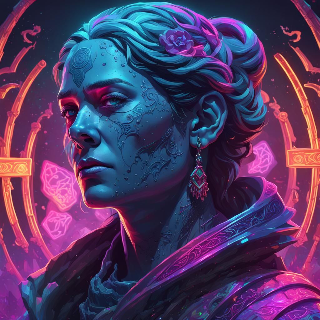 Neon Gravestones Portrait in Hyperdetailed Style