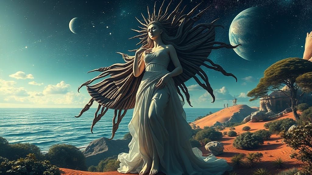 Surreal Goddess Blends Nature and Technology