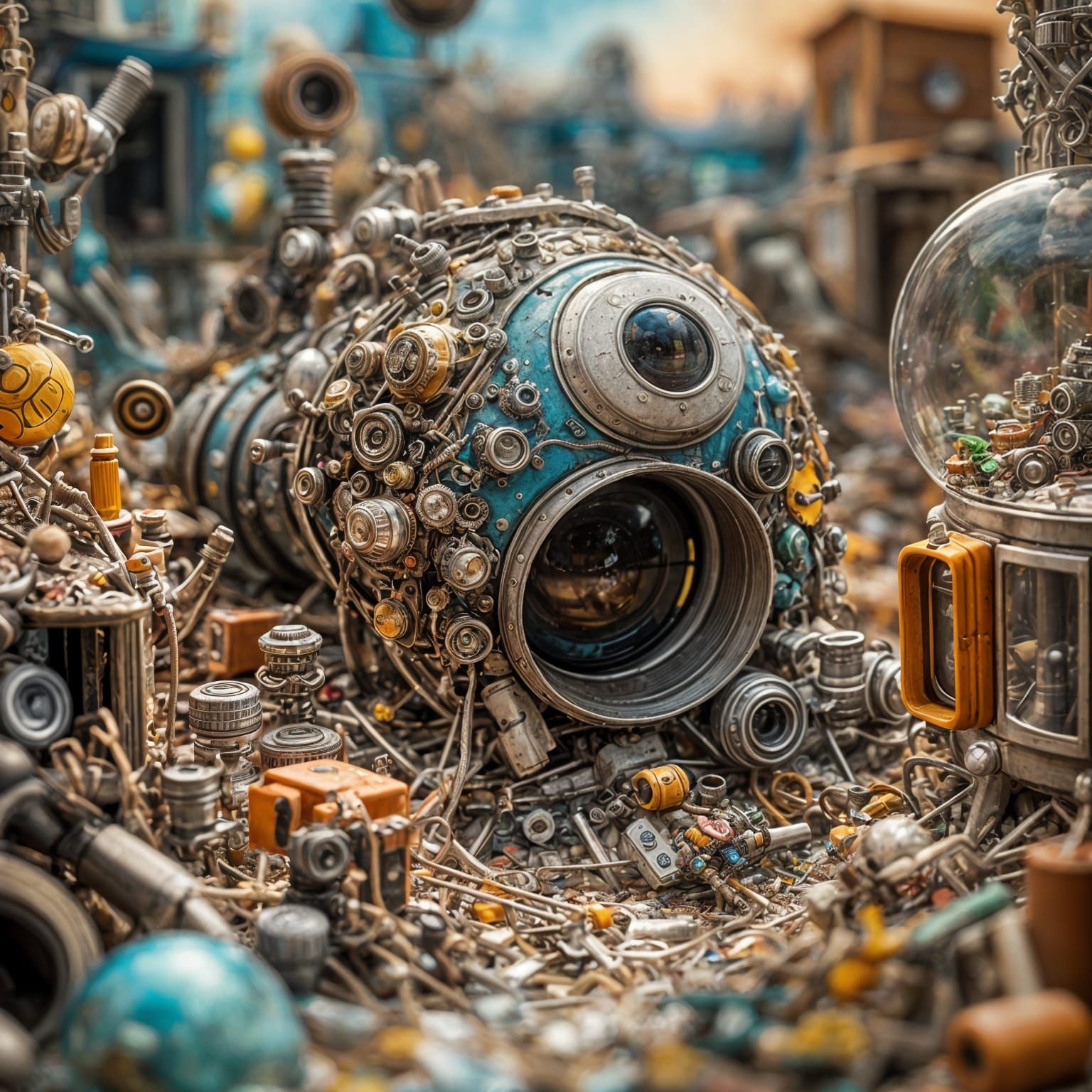 Intricate Microscopic World in Tim Burton Style