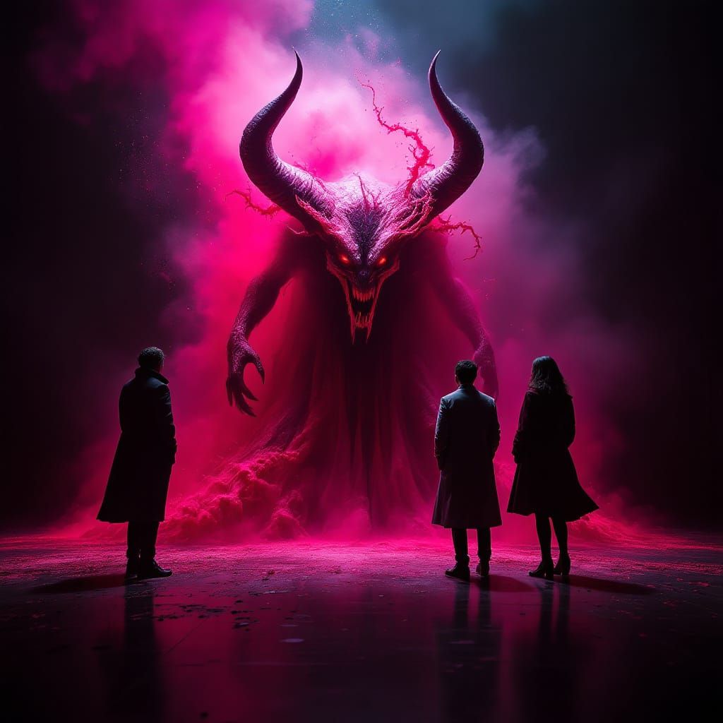 Bizarre Demon Art in Stark Black and White Room