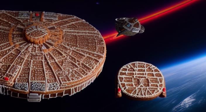 Gingerbread Millennium Falcon Flies Through Space