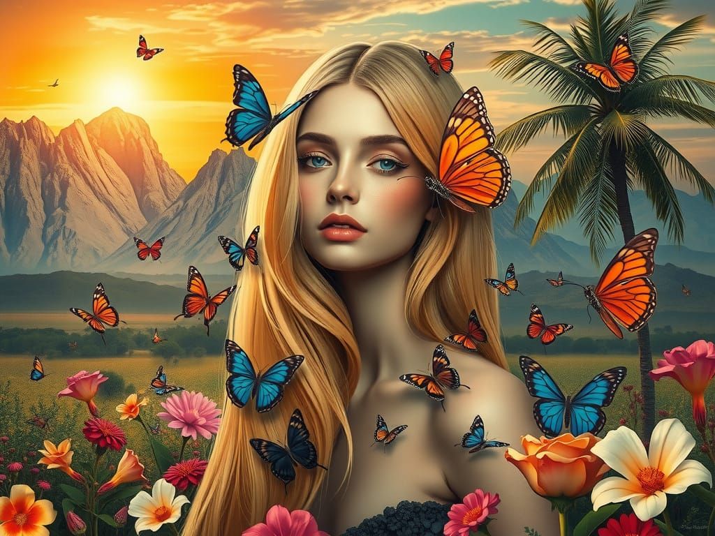 Surrealist Goddess in Vibrant Dreamscapes