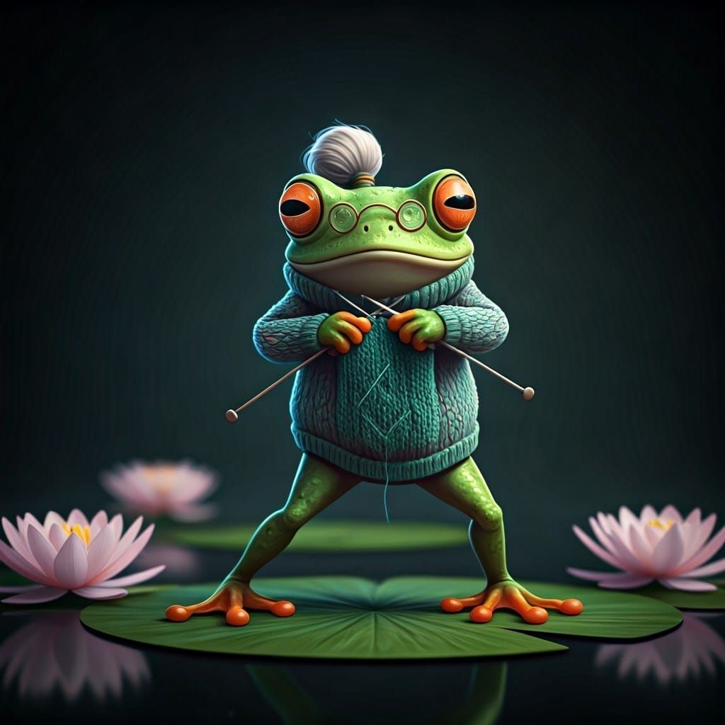 Cartoon Frog Granny Ready for Battle