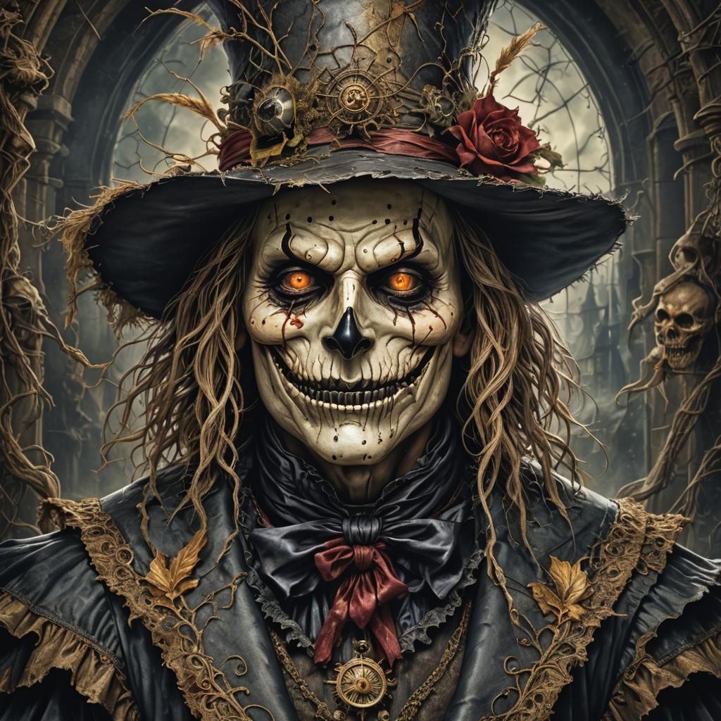 Gothic Scarecrow Villain: A Hyperrealistic Portrait