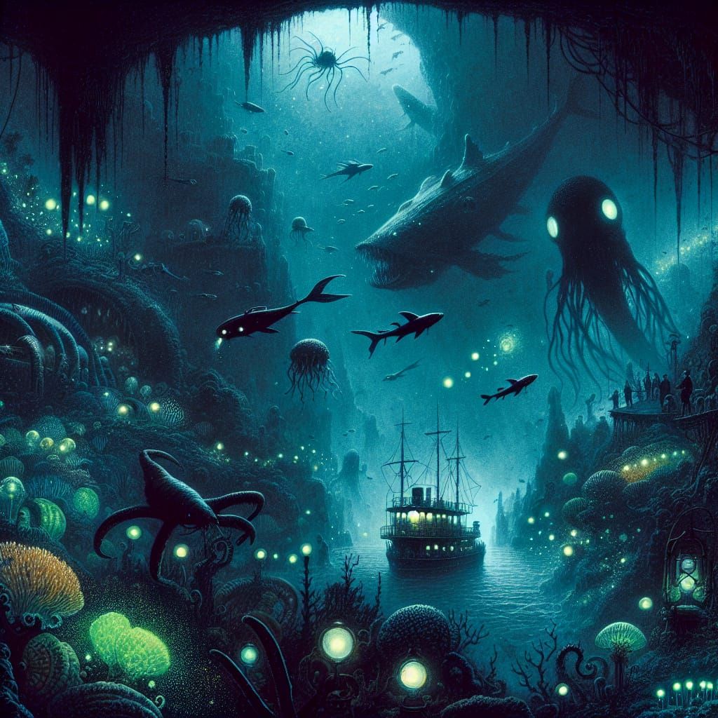 Eerie Undersea Landscape in Lovecraftian Style