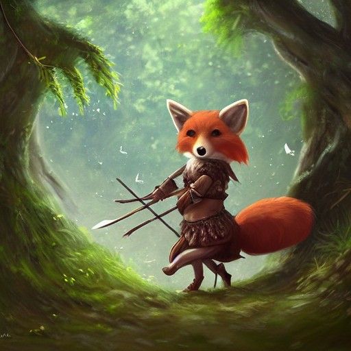 Chibi Fox Warrior on Lush Hill, Redwall Artwork